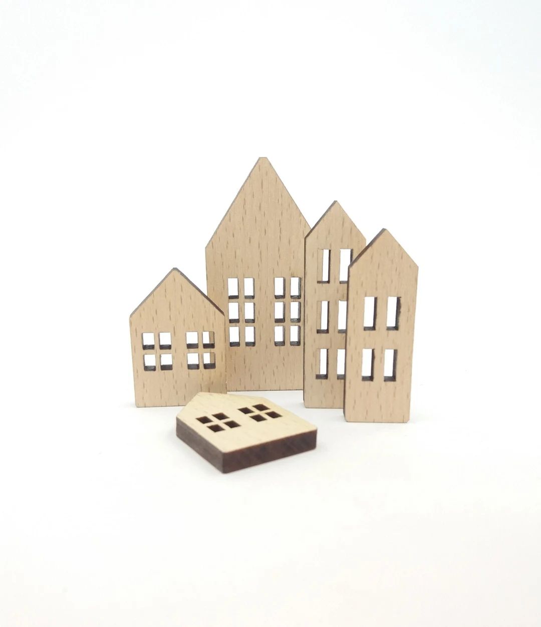 Wood Mini Houses Set of 5 Unfinished Wooden Houses Mini Wood - Etsy | Etsy (US)