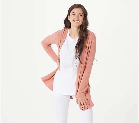 Barefoot Dreams CozyChic Ultra Lite Hooded Ribbed Cardi | QVC