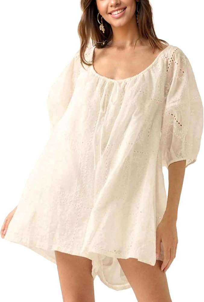 Womens Eyelet Romper Loose Fit Summer Breathable Warm Weather Culottes Casual Outfit Hollow Jumps... | Amazon (US)