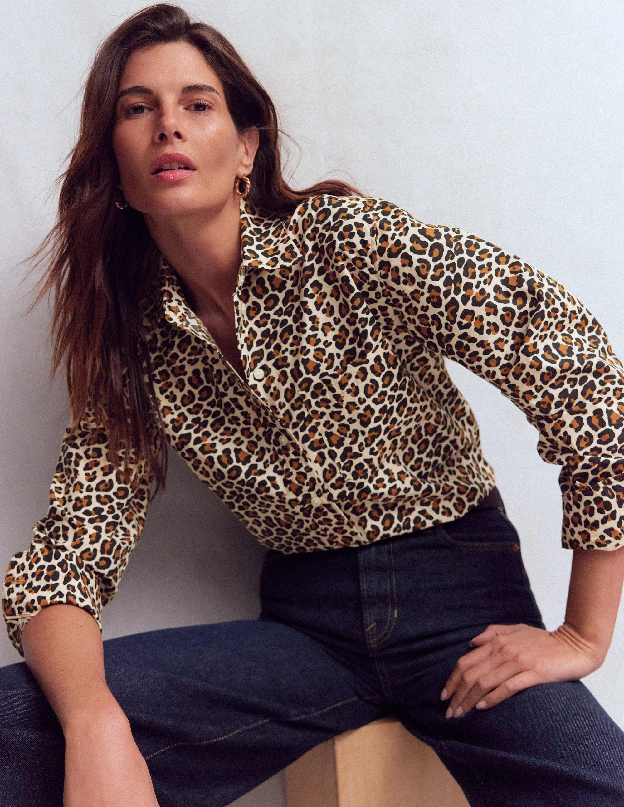 Sadie Relaxed Cotton Shirt-Soft Cream, Leopard Flow | Boden (US)