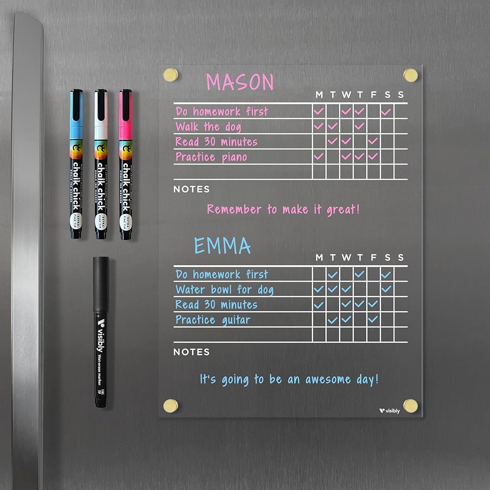 Magnetic Acrylic Chore Chart for Fridge, includes 4 magnetic wet-erase markers for Refrigerator, ... | Amazon (US)