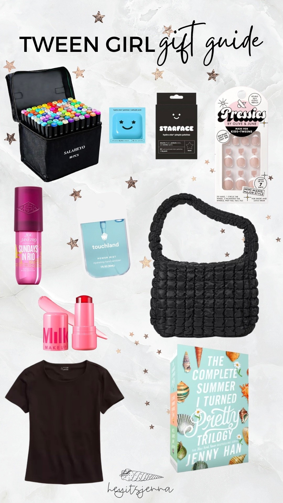 Tween girl gift guide 
Holiday gift ideas for tween girls 
Gifts and Christmas presents for 10-13 year olds 
Puffer purple and the summer I turned pretty series 
Aerie top and the best markers 
Olive and June pressies nails 

#LTKGiftGuide #LTKHoliday