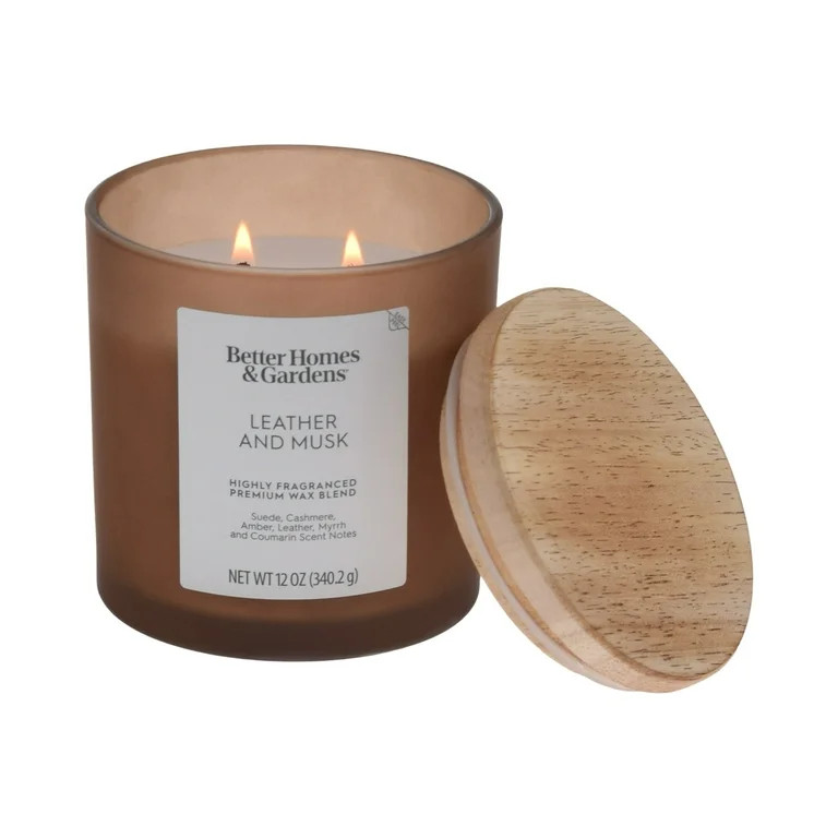 Better Homes and Gardens Leather and Musk Scented 2-Wick Frosted Jar Candle 12oz. | Walmart (US)