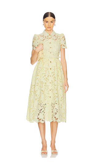 Lace Collared Midi Dress in Yellow | Revolve Clothing (Global)
