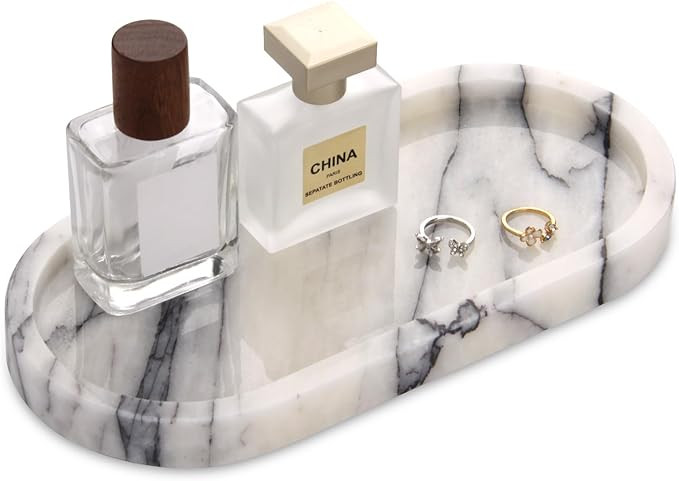 Natural Marble Tray Oval, Bathroom Vanity Tray for Countertop, Elegant Stone Decorative Organizer... | Amazon (US)