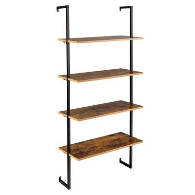 Costway 4-Tier Ladder Shelf Bookshelf Industrial Wall Shelf w/Metal Frame Rustic Brown | Target