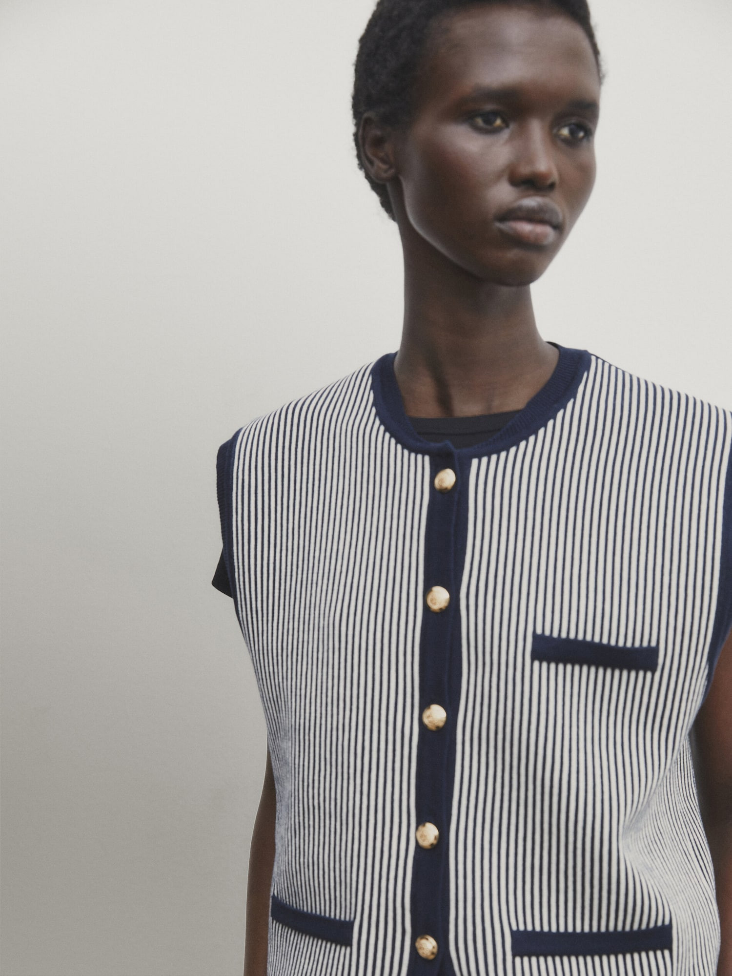 Striped knit vest with a crew neck | Massimo Dutti UK