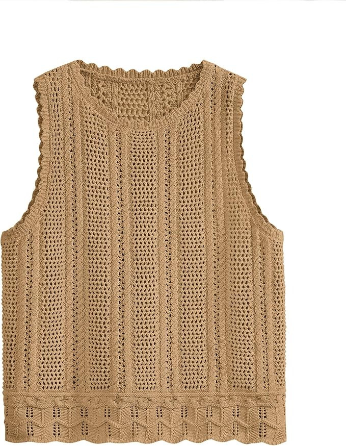 KIRUNDO Beach Vacation Clothes for Women Spring Summer Crochet Sweater Vest Tank Tops Cover Ups R... | Amazon (US)