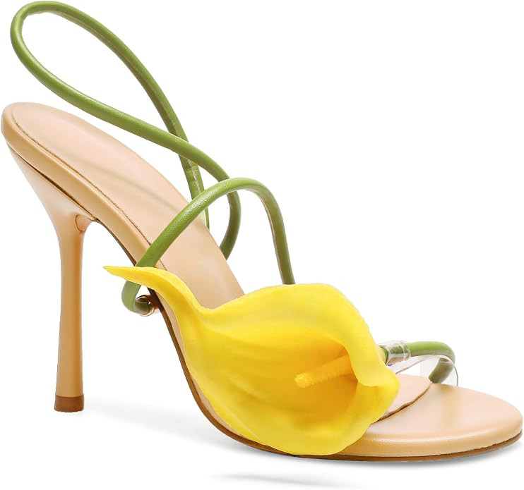 Flower High Heels for Women Calla Lily Open Toe Floral Stilettos Heels Sexy Strappy Wedding Birth... | Amazon (US)