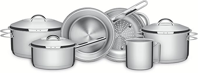 Jogo de Panelas Tramontina Solar em Aço Inox com Fundo Triplo e Tampas de Inox 6 Peças | Amazon (BR)