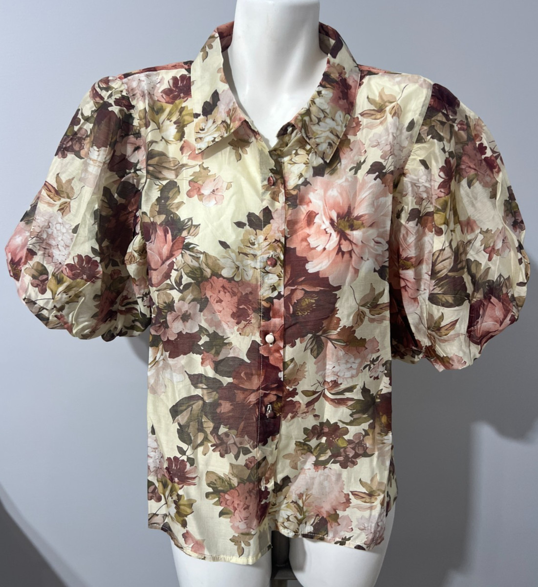 Bailey 44 Women XL Top Blouse Cream Floral Semi sheer Button Down | eBay US