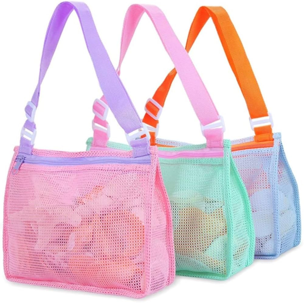 Beach Toy Mesh Beach Bag Kids Shell Collecting Bag Beach Sand Toy Seashell Bag Holding Shells Bea... | Amazon (US)