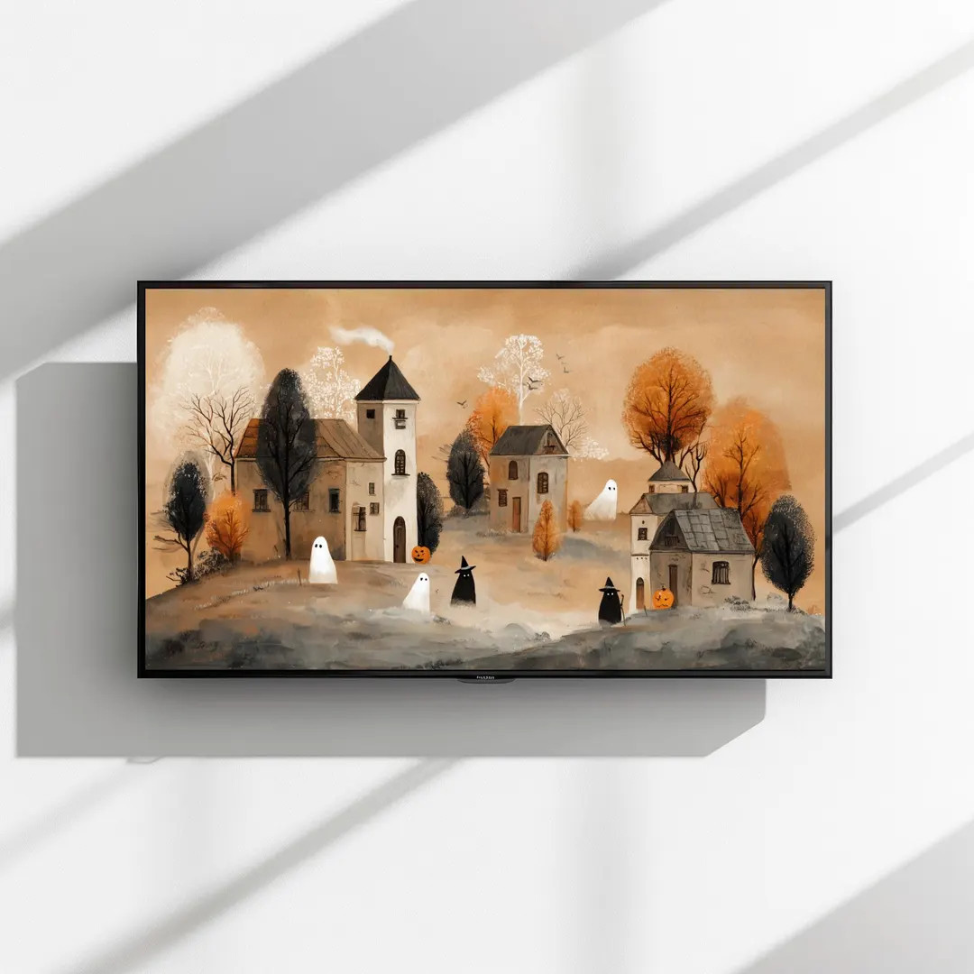 Autumn Ghost Samsung Frame TV Screensaver Whimsical Design Halloween Village TV Art Fall Tone Spo... | Etsy (US)