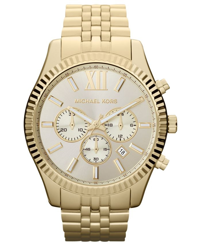 Michael Kors Men's Chronograph Lexington Gold-Tone Stainless Steel Bracelet Watch 45mm MK8281 & R... | Macys (US)