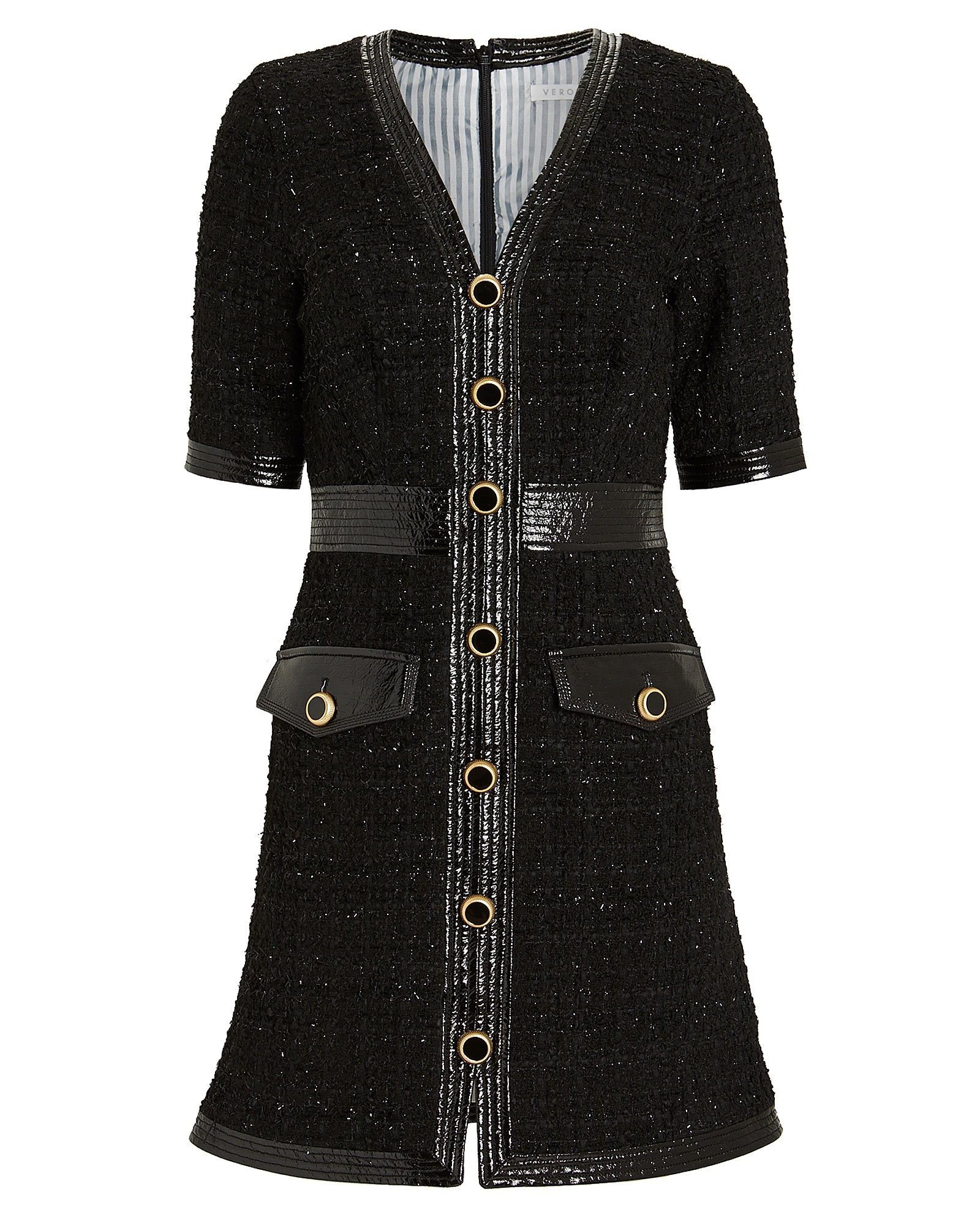 Simona Vegan Leather-Trimmed Tweed Dress | INTERMIX