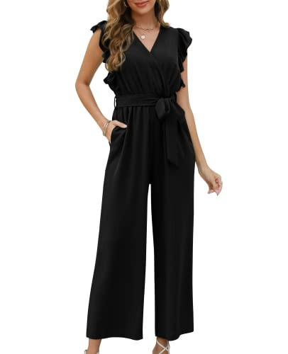 XIEERDUO Womens Jumpsuits For Summer Back Zip Closure Black One Piece Jumpsuit Casual M | Amazon (US)