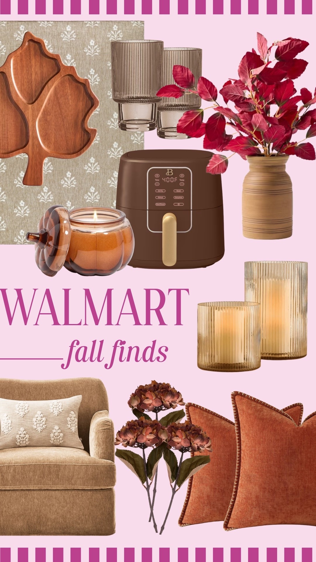 These Walmart fall decor finds are giving me all the cozy autumn energy. I love the rich rust pillows, fall florals, warm lighting, pumpkin candle and wood serving pieces for creating a warm fall living room or kitchen that feels layered and inviting.

#LTKSeasonal #LTKHome #LTKxWalmart