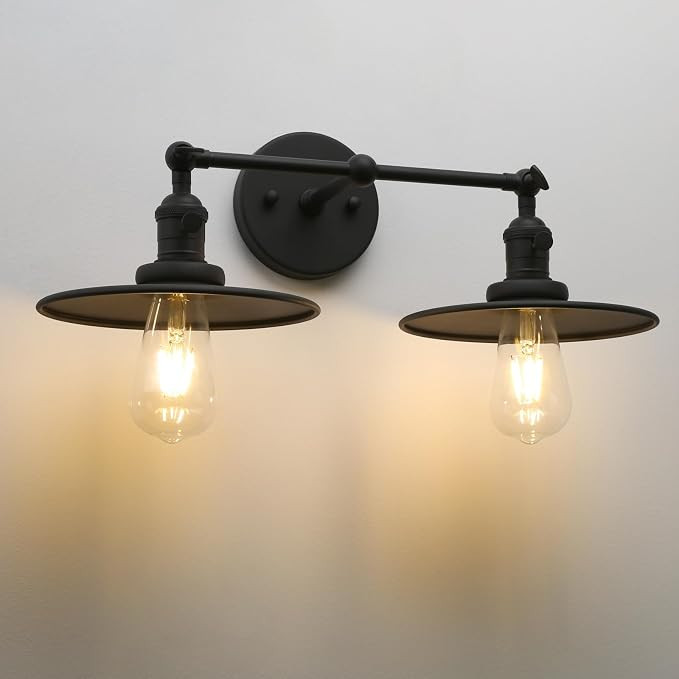 2 Lights Sconce with Switch Matte Black Vanity Light with Dual 7.87 Inches Flat Crafted Light Sha... | Amazon (US)
