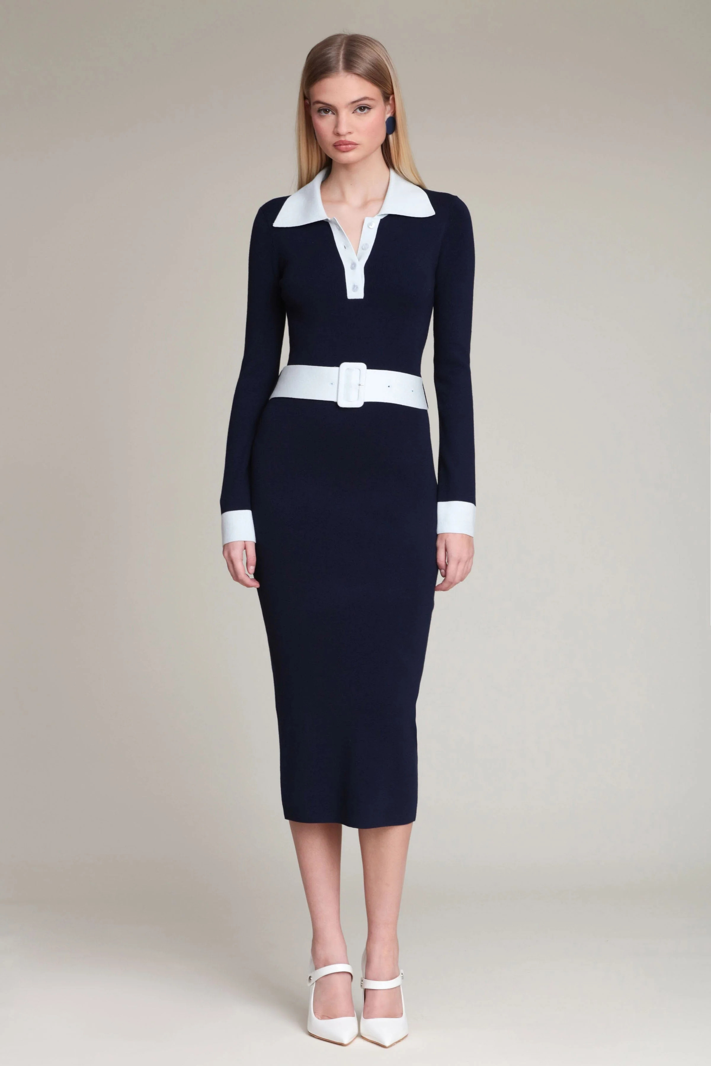Belted Polo Midi Sweater Dress | Avec Les Filles