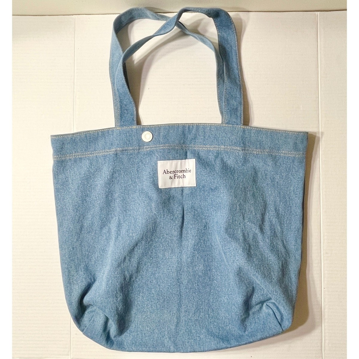 Abercrombie & Fitch Blue Denim Tote Bag Medium Wash Logo Patch Snap Closure | eBay US