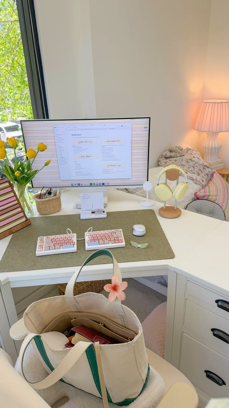 getting organized with my cozy office setup ⌨️🌻🤎 

 #LTKHome