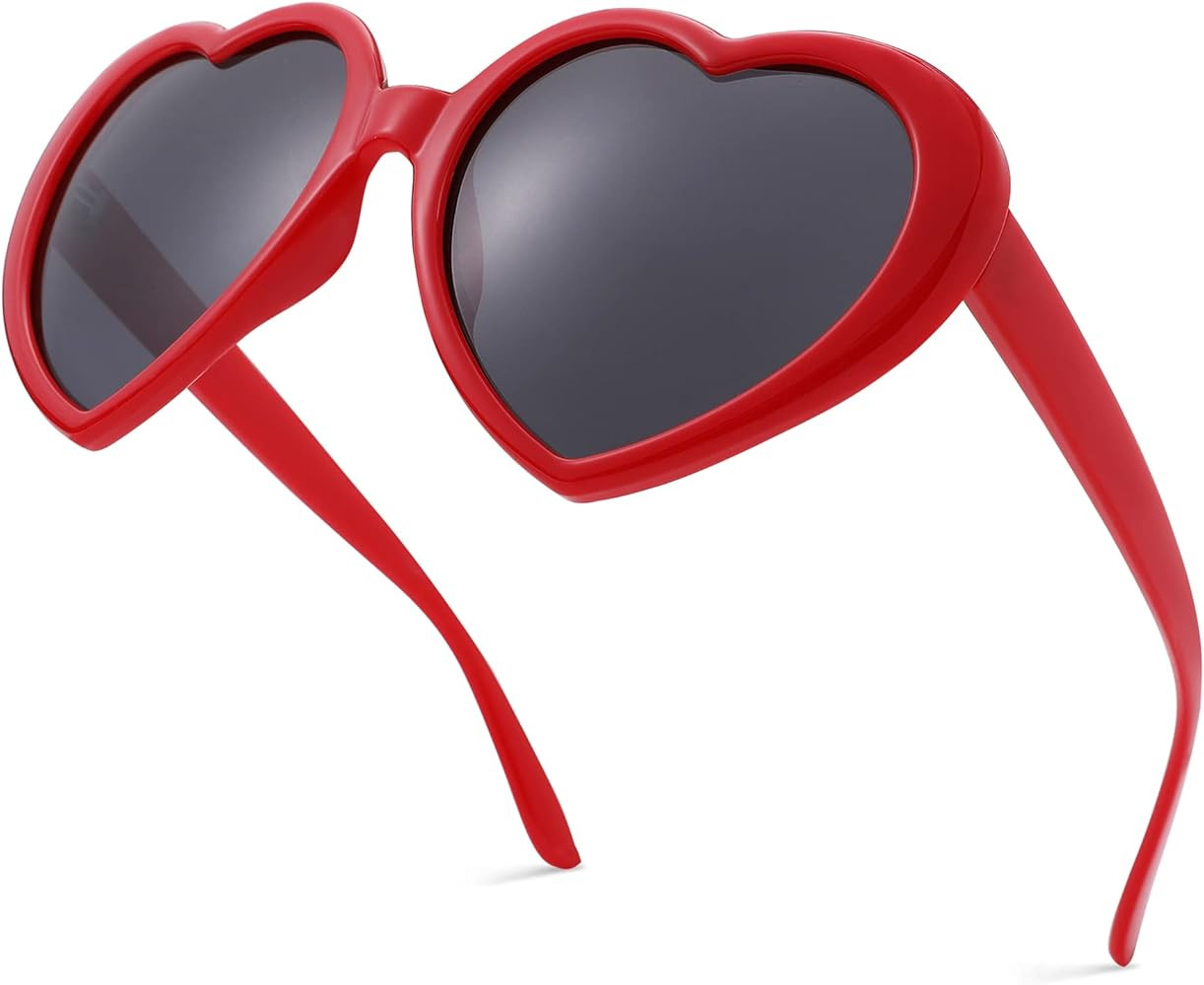 NULOOQ Polarized Heart Shaped Sunglasses for Women Retro Fashion Large Frame Lovely Style with 10... | Amazon (US)
