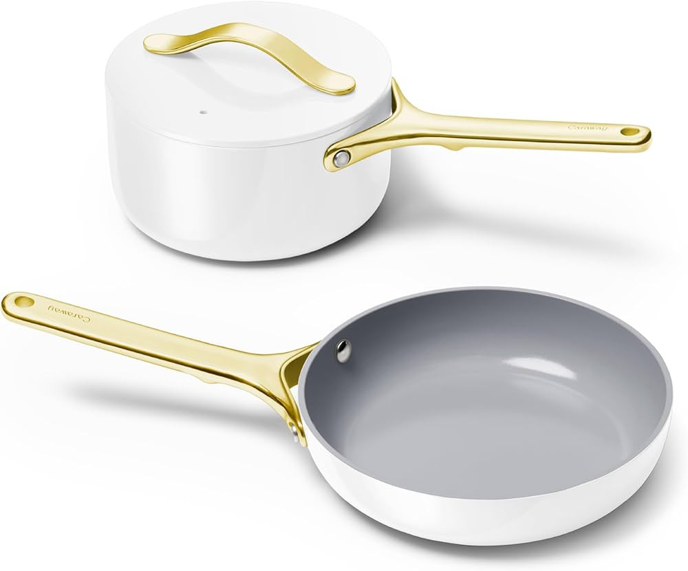 Caraway Mini Cookware Set - Non-Stick Ceramic Fry Pan (1.05 qt, 8") Sauce Pan (1.75 qt) & Storage... | Amazon (US)