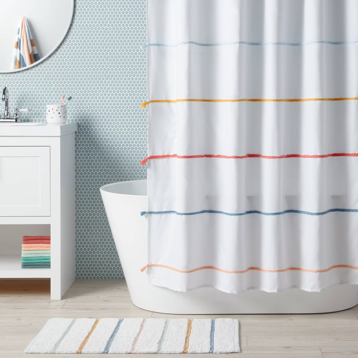 Multi Striped with Tassels Kids' Shower Curtain - Pillowfort™ | Target