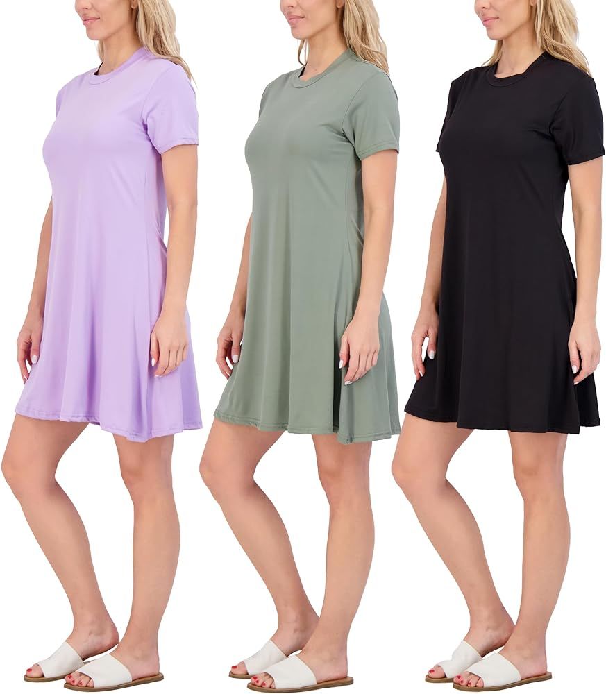 Real Essentials 3-Pack: Womens Soft Lounge Swing Casual T-Shirt Dress (Available in Plus Size) | Amazon (US)