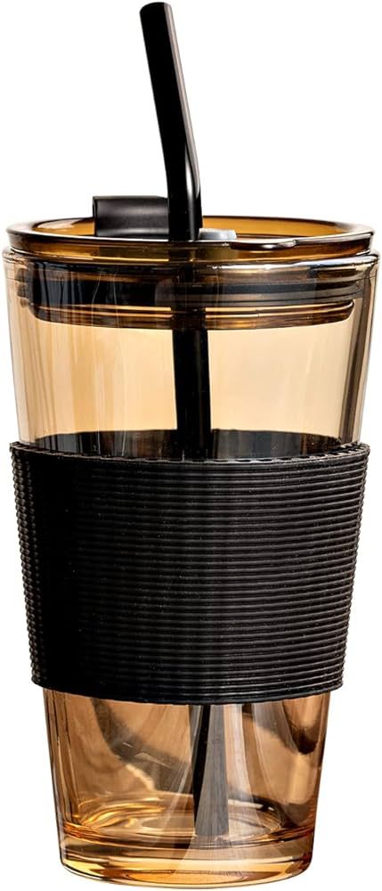 BLUEPOLAR 13 oz Tumbler Water Glass, Glass Water Bottles with Straw and Lid Sealed Carry on, Iced... | Amazon (US)
