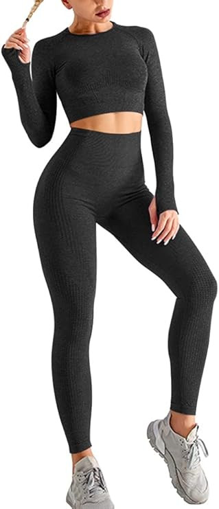 OLCHEE Women's 2 Piece Workout Outfit - Seamless Leggings and Crop Top Yoga Set | Amazon (US)