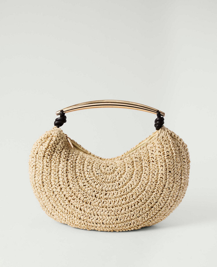 Hardware Embellished Straw Shoulder Bag | Ann Taylor