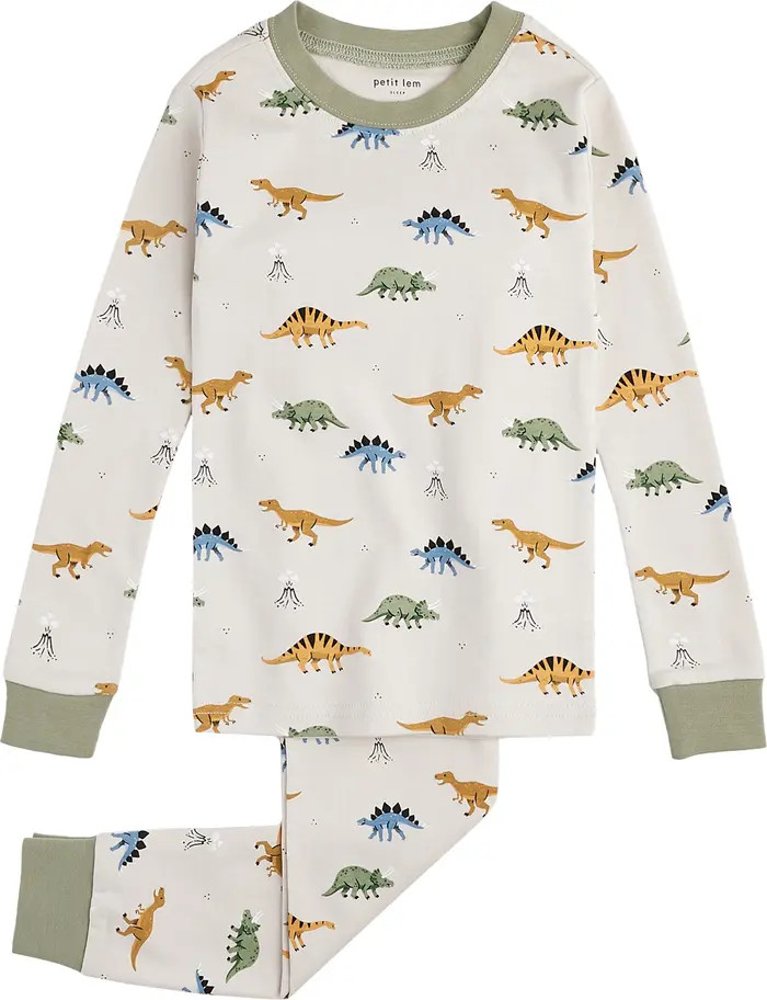 Petit Lem Kids' Dinosaur Print Organic Cotton Fitted Two-Piece Pajamas | Nordstrom | Nordstrom