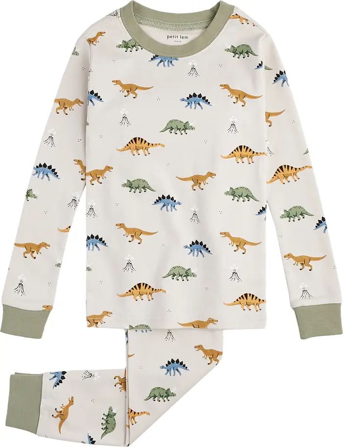 Petit Lem Kids' Dinosaur Print Organic Cotton Fitted Two-Piece Pajamas | Nordstrom | Nordstrom