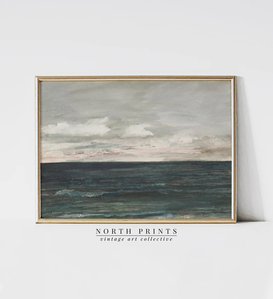 Vintage Seascape Coastal Oil Painting | Dark Moody Green Blue Ocean Antique Art PRINTABLE Downloa... | Etsy (US)