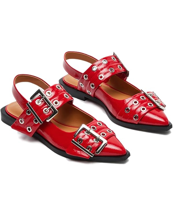 Aimery Women Buckle Ballet Flats Pointed Toe Slingback Wide Flat Casual Comfortable Ballerina Blo... | Amazon (US)