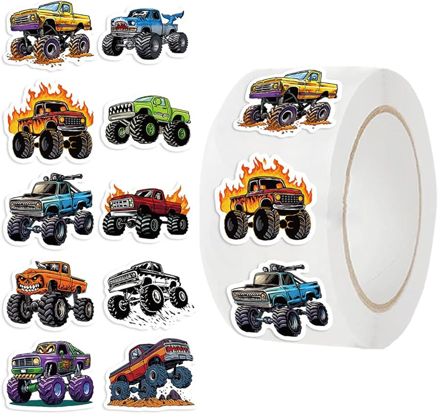 500 Pcs Monster Truck Stickers Teacher Reward Stickers School Supplies Roll Sticker Potty Trainin... | Amazon (US)