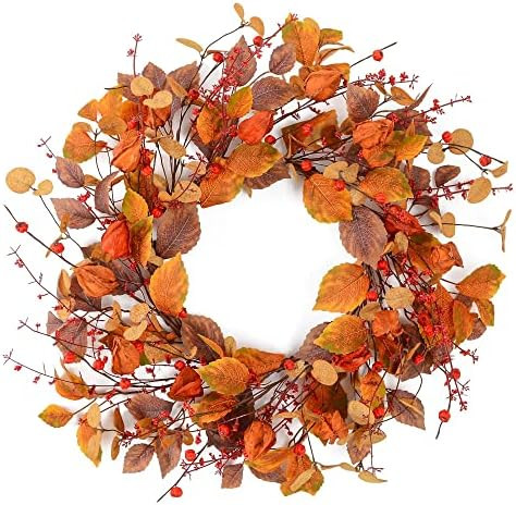 YNYLCHMX 18” Fall Wreath Autumn Wreath Eucalyptus Leaves for Front Door Outside Thanksgiving Fa... | Amazon (US)