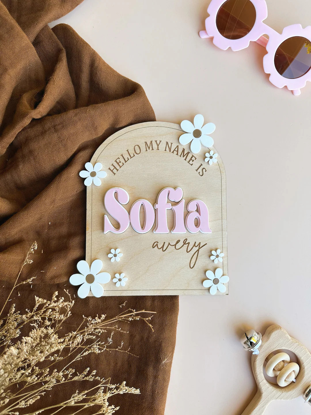 Daisy Flower Birth Sign Baby Birth Announcement Arched - Etsy | Etsy (US)