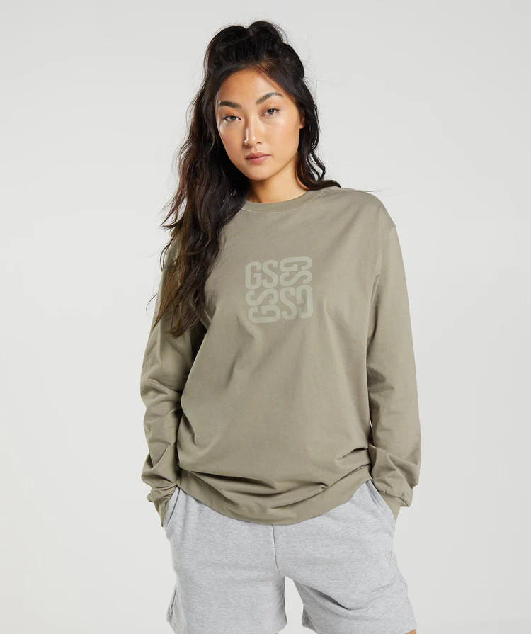 Gymshark Cotton Oversized Long Sleeve Top - Earthy Brown | Gymshark US