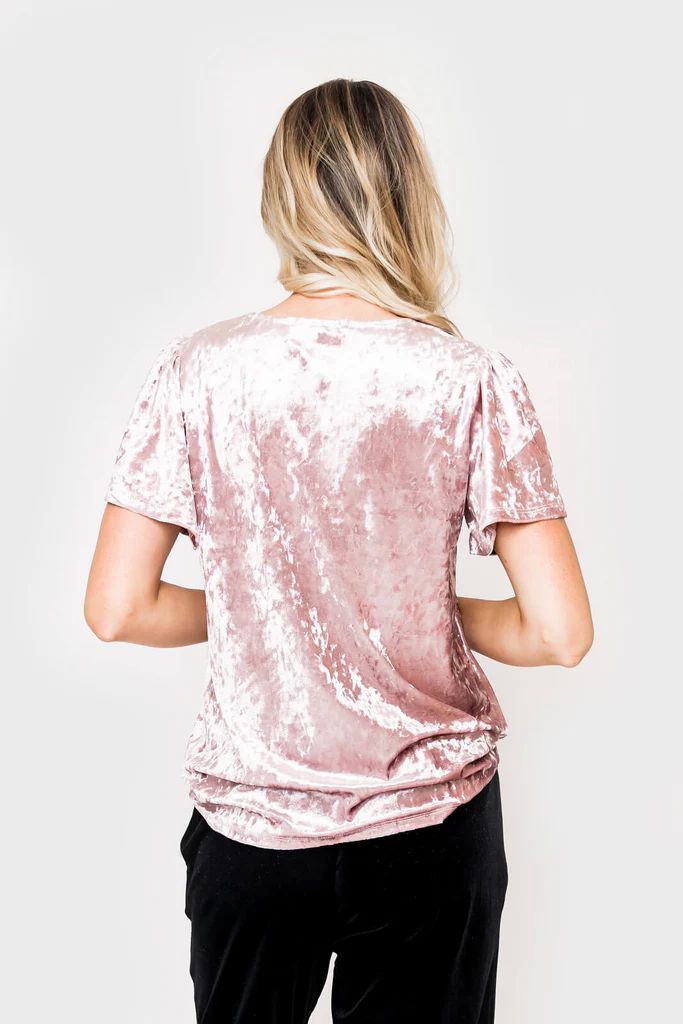 Crushed Velvet Flutter Sleeve Top | Gibson