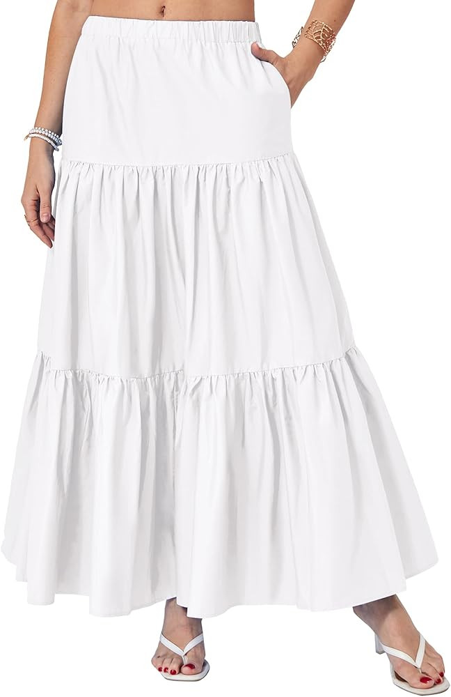 Yulaviniee Women's Boho Maxi Skirt with Pockets High Waisted Layered Tiered Casual A-Line Long Fl... | Amazon (US)