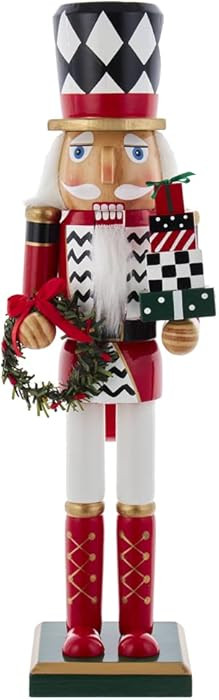 Kurt S. Adler 15-Inch Red, White and Black Nutcracker with Gift Box and Wreath | Amazon (US)
