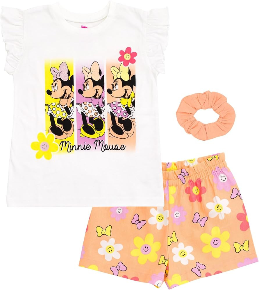 Disney Minnie Mouse T-Shirt French Terry Shorts and Scrunchie 3 Piece Outfit Set Infant to Big Ki... | Amazon (US)
