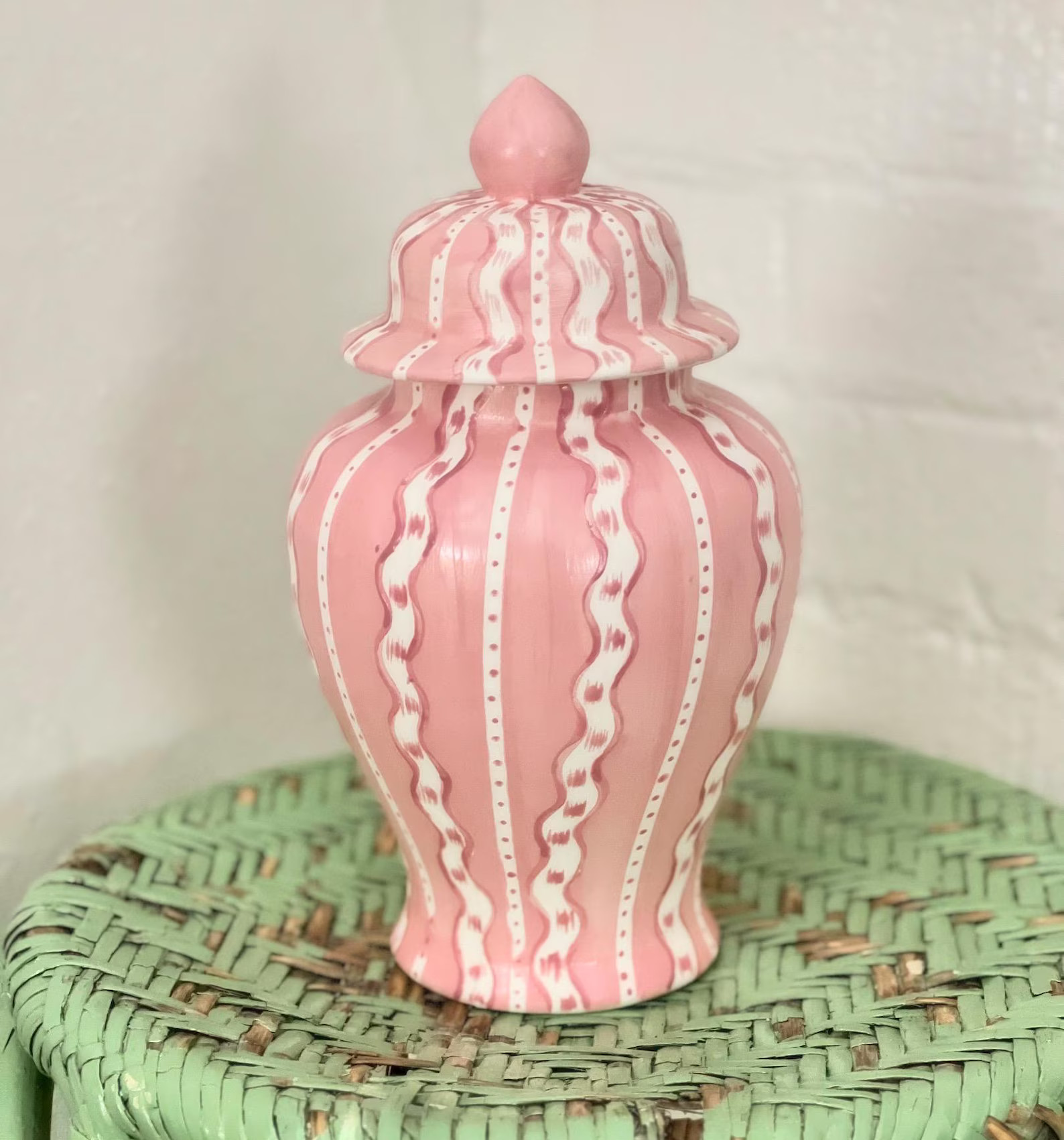 Ikat Stripe Ginger Jar - 12” Pink | Etsy (US)