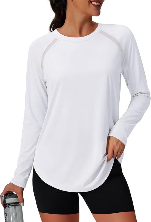 NIASHOT Womens Workout Top Long Sleeve Athletic Gym UV Protection Sun Shirt | Mesh Panel Design T... | Amazon (US)