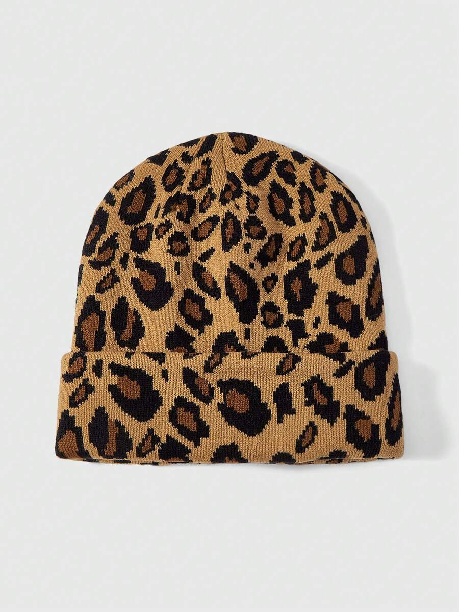 ROMWE Goth 1pc Y2K Leopard Print Warm Earmuff Beanie Hat, Vintage Retro Style, Versatile For Vaca... | SHEIN