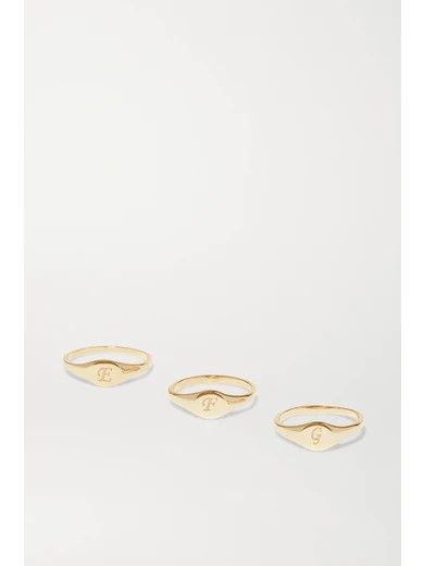 STONE AND STRAND - Alphabet Mini Pinky Gold Ring | NET-A-PORTER (US)
