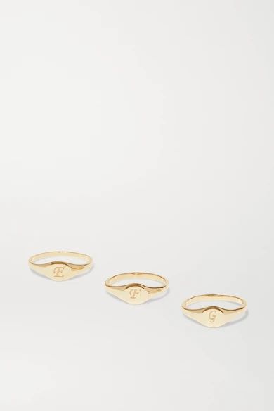 STONE AND STRAND - Alphabet Mini Pinky Gold Ring | NET-A-PORTER (US)