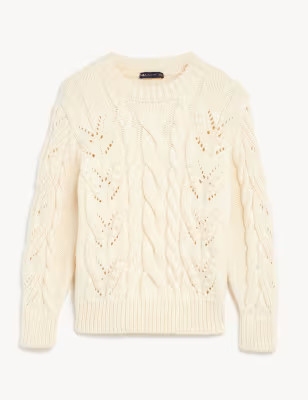 Embellished Cable Knit Crew Neck Jumper | Marks & Spencer (UK)